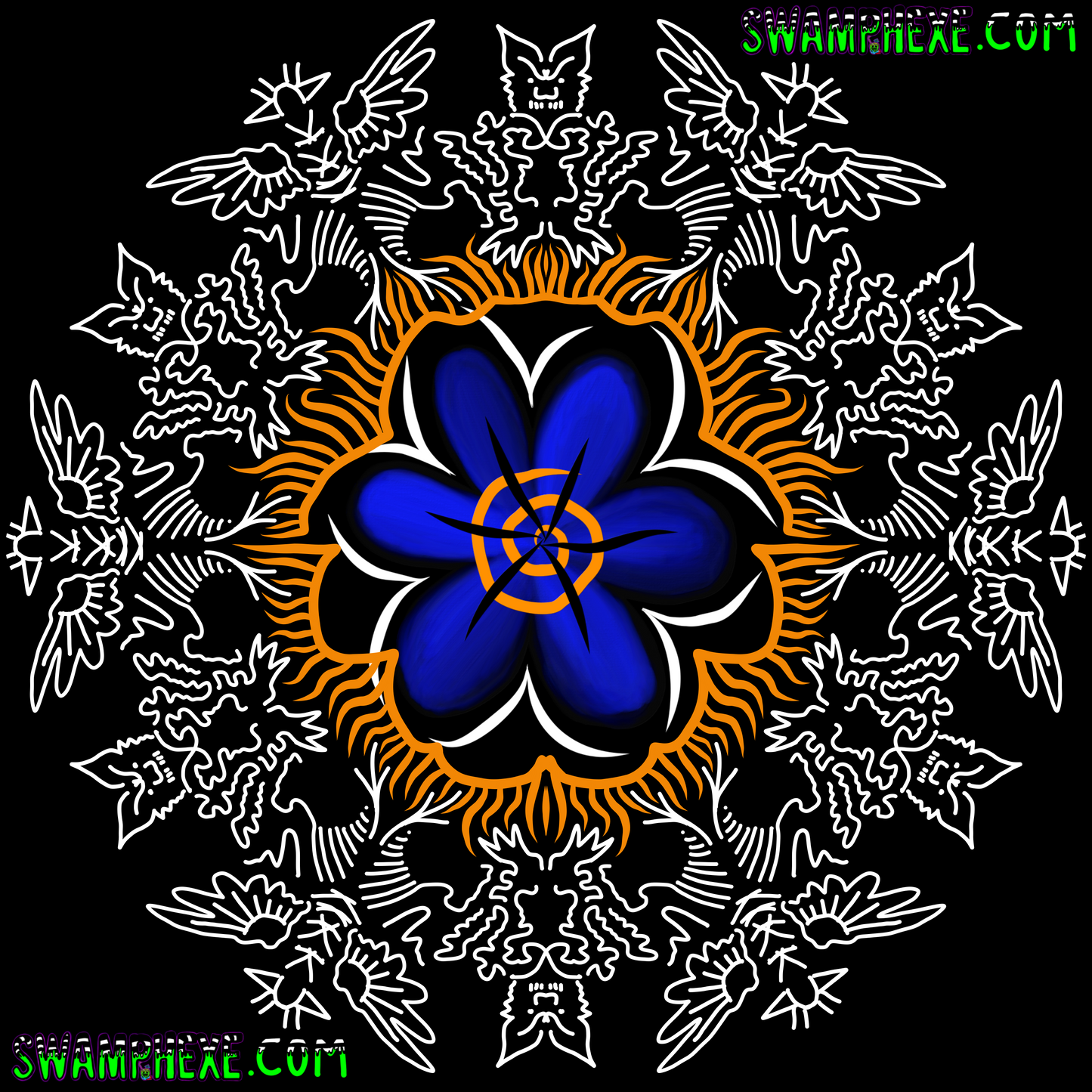 2 pc Blue flower tribal art combo