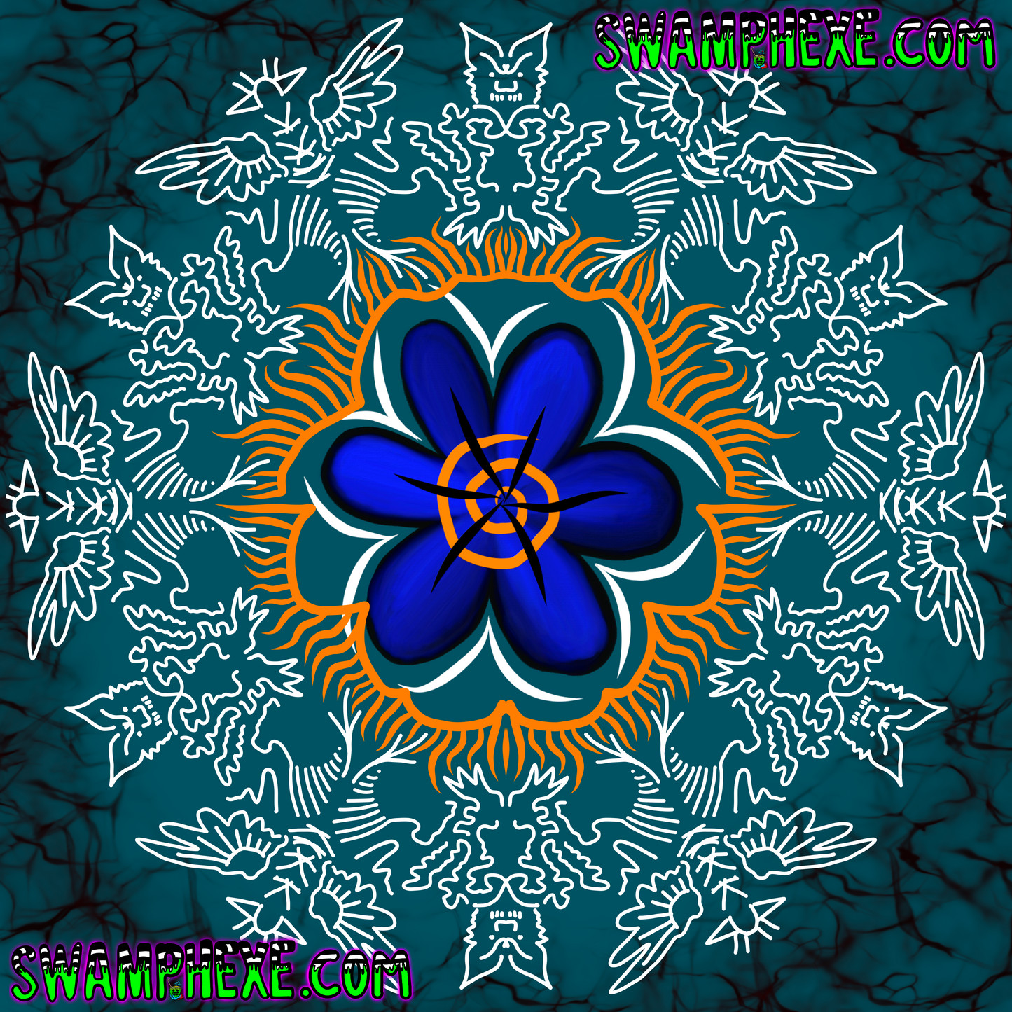 2 pc Blue flower tribal art combo